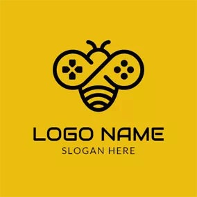 Art & Entertainment Logo Adorable Bee and Special Gamepad logo design