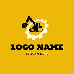 Excavator Logo Big Gear and Excavator Outline logo design