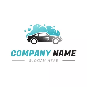 Car Wash Logo Blue Bubble and Car logo design