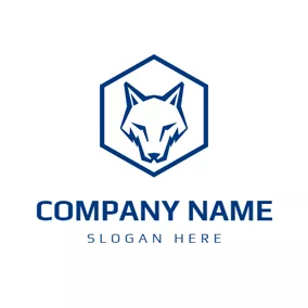 Wolf Logo Blue Hexagonal Fox logo design