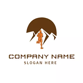 Sketch Logo Brown Mountain and Marathon Runner logo design