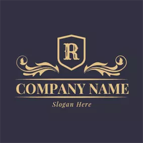 Family Crest Logo Classic Golden Letter R logo design