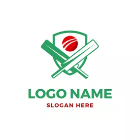 Cricket Logo Cross Bat and Red Cricket logo design