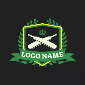 Cricket Logo Cross Cricket Bat and Badge logo design