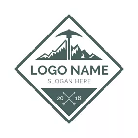 Outdoor Logo Dark Green Axe and Mountain Camping logo design