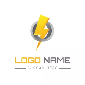 Energy Logo Gray Circle and Lightning Power logo design