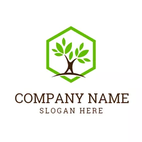 Environment & Green Logo Green Hexagon and Thriving Tree logo design