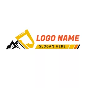 Excavator Logo Mountain Outline and Excavator logo design