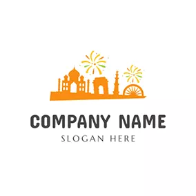 Event Planner Logo Orange Castle and Polychrome Firework logo design