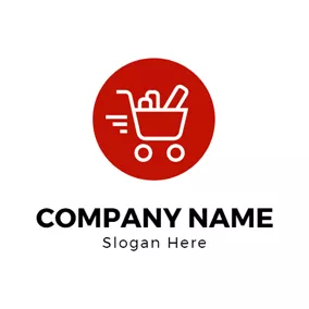 Ecommerce Logo Red Circle and White Shopping Cart logo design