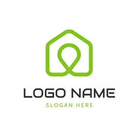 Real Estate Logo Simple Green Line Little House logo design