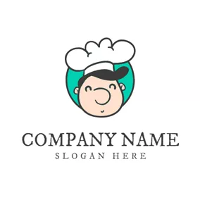 Food & Drink Logo White Hat and Cartoon Chef logo design