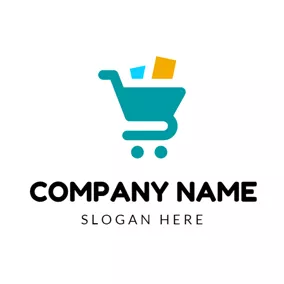 Ecommerce Logo Yellow and Blue Shopping Cart logo design